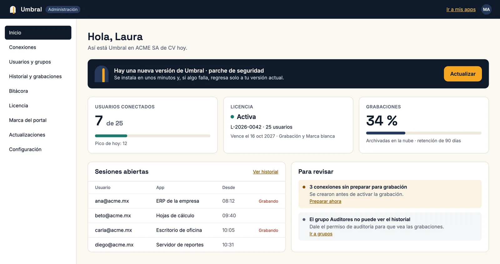 Inicio de la administración de Umbral